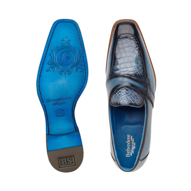 Belvedere Tornado American Alligator and Italian Calf Loafer in Antique Blue Jean in #color_