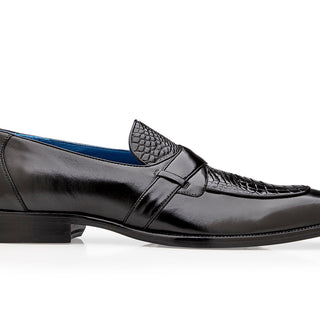 Belvedere Tornado American Alligator and Italian Calf Leather Loafer in Black in Black #color_ Black