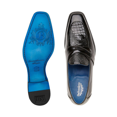 Belvedere Tornado American Alligator and Italian Calf Leather Loafer in Black in #color_