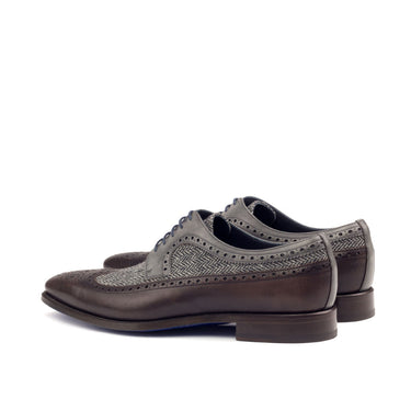 DapperFam Zephyr in Dark Brown / Herringbone / Grey Men's Sartorial & Italian Leather Longwing Blucher in #color_