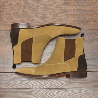 DapperFam Vesuvio in Camel / Dark Brown Men's Lux Suede Chelsea Multi Boot in Camel / Dark Brown #color_ Camel / Dark Brown