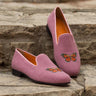 DapperFam Enzo in Plum / Light Pink Men's Linen & Grossgrain Slipper in Plum / Light Pink #color_ Plum / Light Pink