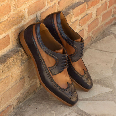 DapperFam Zephyr in Med Brown / Dark Brown / Navy Men's Italian Leather Longwing Blucher in #color_