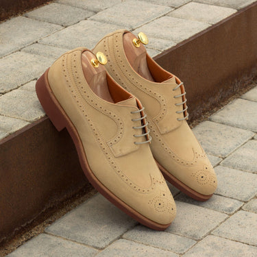 DapperFam Zephyr in Sand Men's Lux Suede Longwing Blucher in #color_