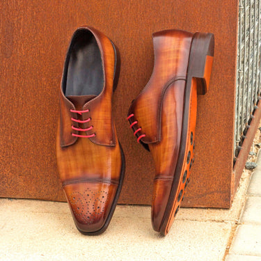 DapperFam Vero in Cognac / Brown Men's Hand-Painted Patina Derby in #color_