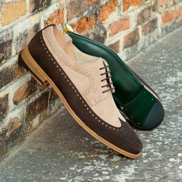 DapperFam Zephyr in Brown / Taupe Men's Italian Suede Longwing Blucher in #color_