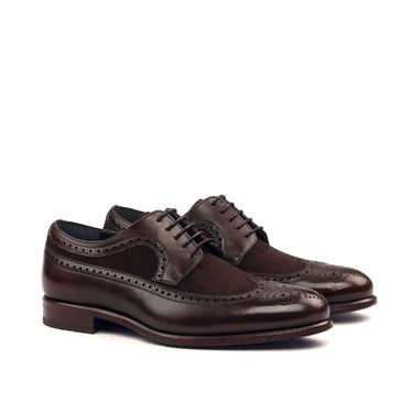 DapperFam Zephyr in Dark Brown / Brown Men's Italian Leather & Italian Suede Longwing Blucher in Dark Brown / Brown #color_ Dark Brown / Brown