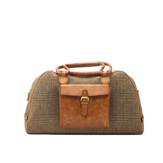 DapperFam Luxe Men's Travel Duffle in Tweed Sartorial & Cognac Leather in #color_