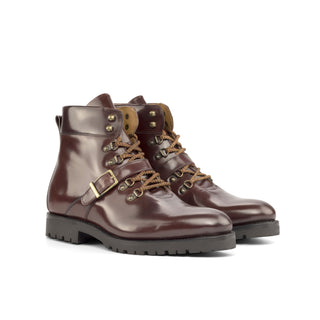 DapperFam Everest in Burgundy Men's Italian Cordovan Leather Hiking Boot in Burgundy #color_ Burgundy