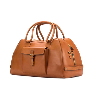 DapperFam Luxe Men's Travel Duffle in Cognac Painted Calf in #color_