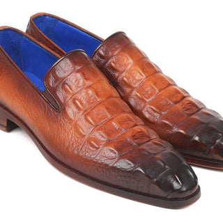 Paul Parkman Croco-Embossed Calfskin Loafers in Brown in #color_