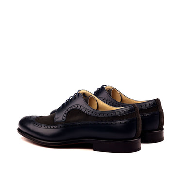 DapperFam Zephyr in Navy / Grey Men's Italian Leather & Lux Suede Longwing Blucher in #color_