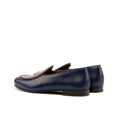 DapperFam Marcello in Med Brown / Navy Men's Italian Leather Belgian Slipper in #color_