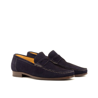 DapperFam Mariner in Navy Men's Suede Moccasin in Navy D - Standard Width #color_ Navy D - Standard Width