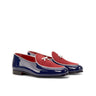 DapperFam Marcello in Cobalt Blue / Red / White Blue Men's Suede & Italian Leather & Italian Patent Leather Belgian Slipper in Red / White / Cobalt Blue #color_ Red / White / Cobalt Blue